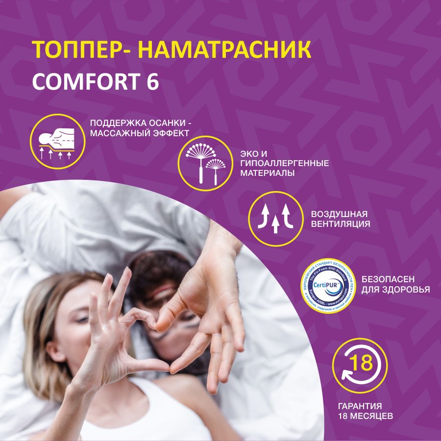 Фотография Топпер-наматрасник жесткий 180*200 h6 COMFORT 6 от магазина Delicatex
