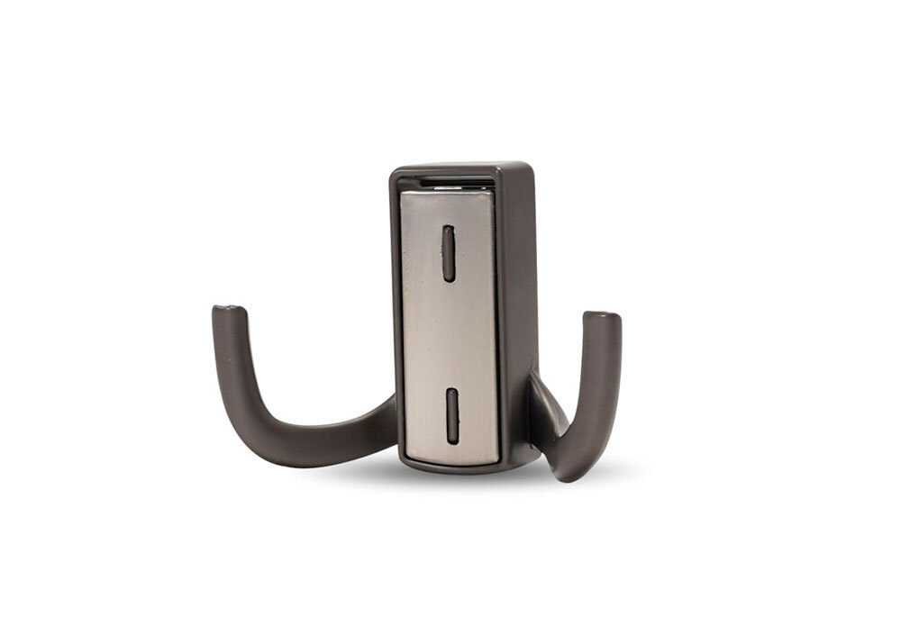 Фотография Крючок мебельный 397 двухрожковый замак  жемчужный серый браш.никель от магазина Delicatex