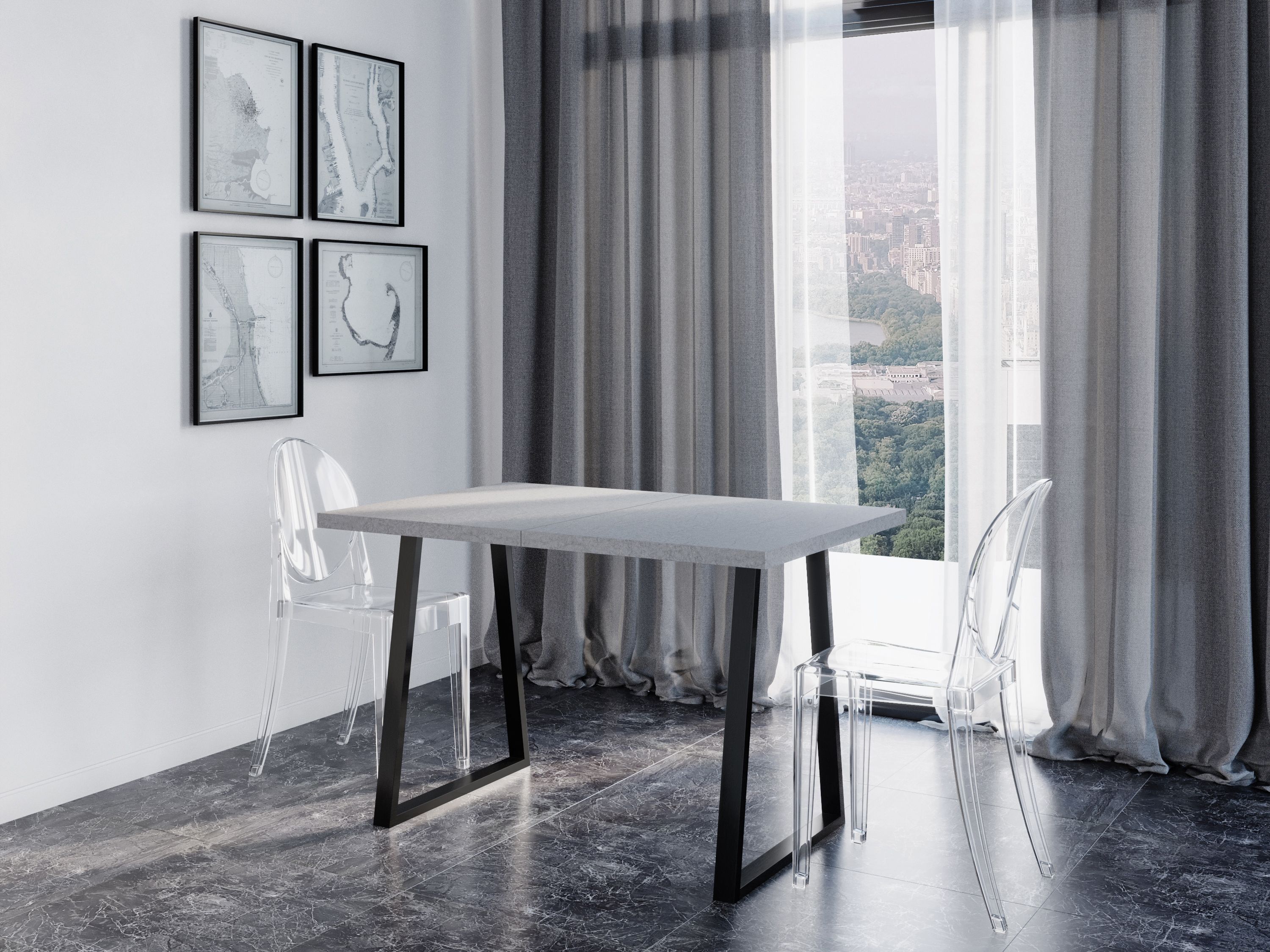 Фотография Стол Лофт 120 (1200 х 800(+320) Цемент/Черные ноги от магазина Delicatex