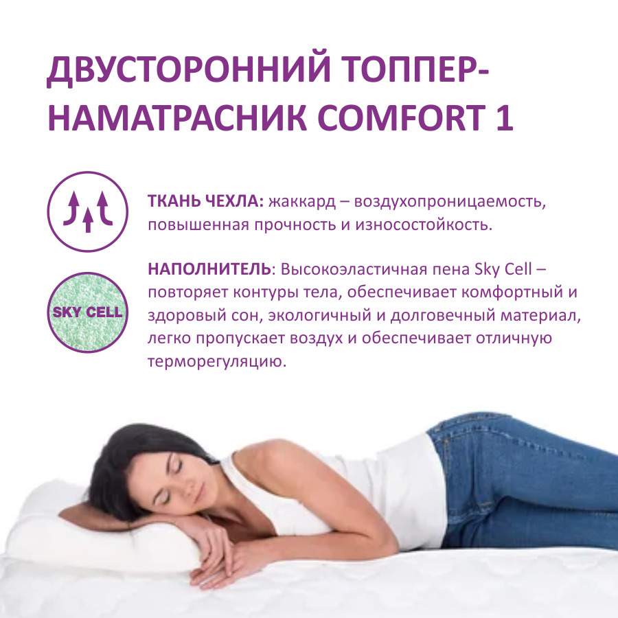 Фотография Топпер-наматрасник COMFORT 1, средней жесткости, 90*200 h3 от магазина Delicatex