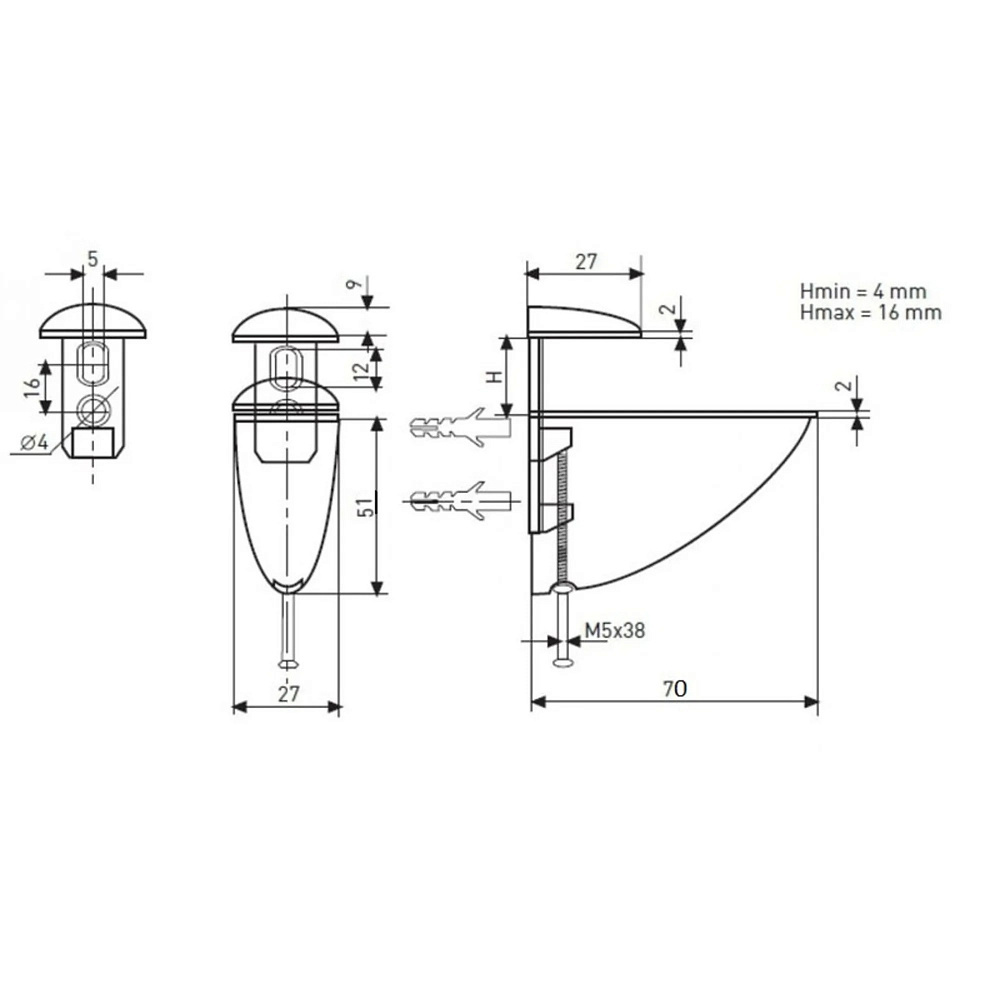 Фотография Полкодержатель Большой JET 304 декоративный замак Хром Матовый (комплект - 2 шт.) от магазина Delicatex