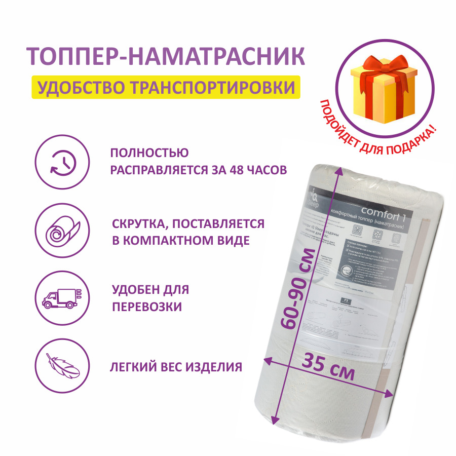 Фотография Топпер-наматрасник COMFORT 1, средней жесткости, 90*200 h3 от магазина Delicatex